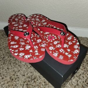 COACH red floral sandals - size 7 new w/ box!